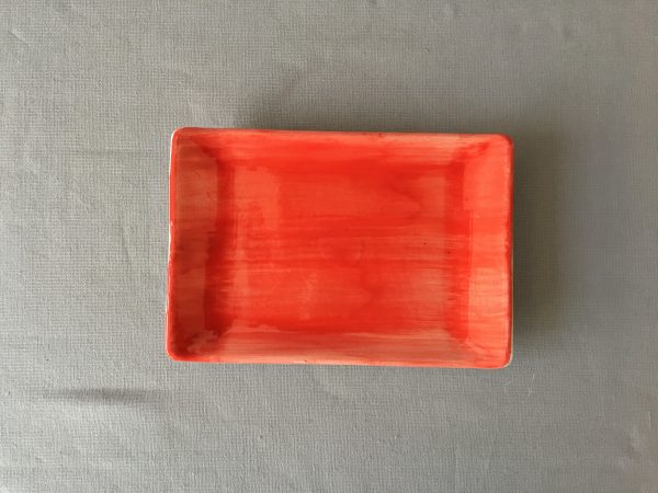 Keramikteller rot 16,5 cmx 11,5 cm, handbemalt, spülmaschinenfest, hergestellt in einer kleinen Manufaktur in Nijar