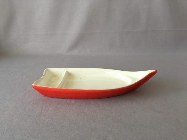 Keramikschiffchen rot 24,5 cm x 10,5 cm, handbemalt, spülmaschinenfest, hergestellt in einer kleinen Manufaktur in Nijar